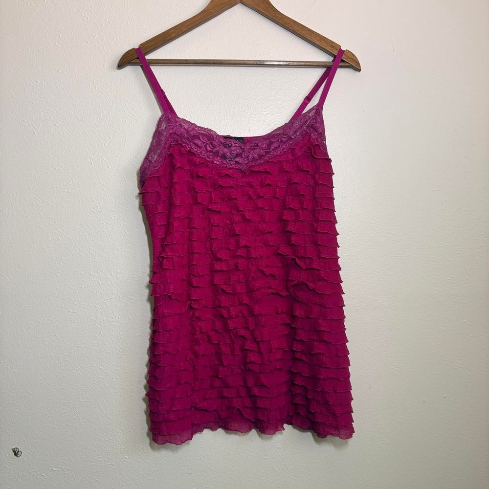 Vintage Y2K Cocomo Size L Pink Lace Trim Ruffle Tiered Layered Cami Top